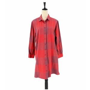 Roolee Red Plaid Cotton Cabincore Cottagecore Fall Boho Layering Shirt Dress
